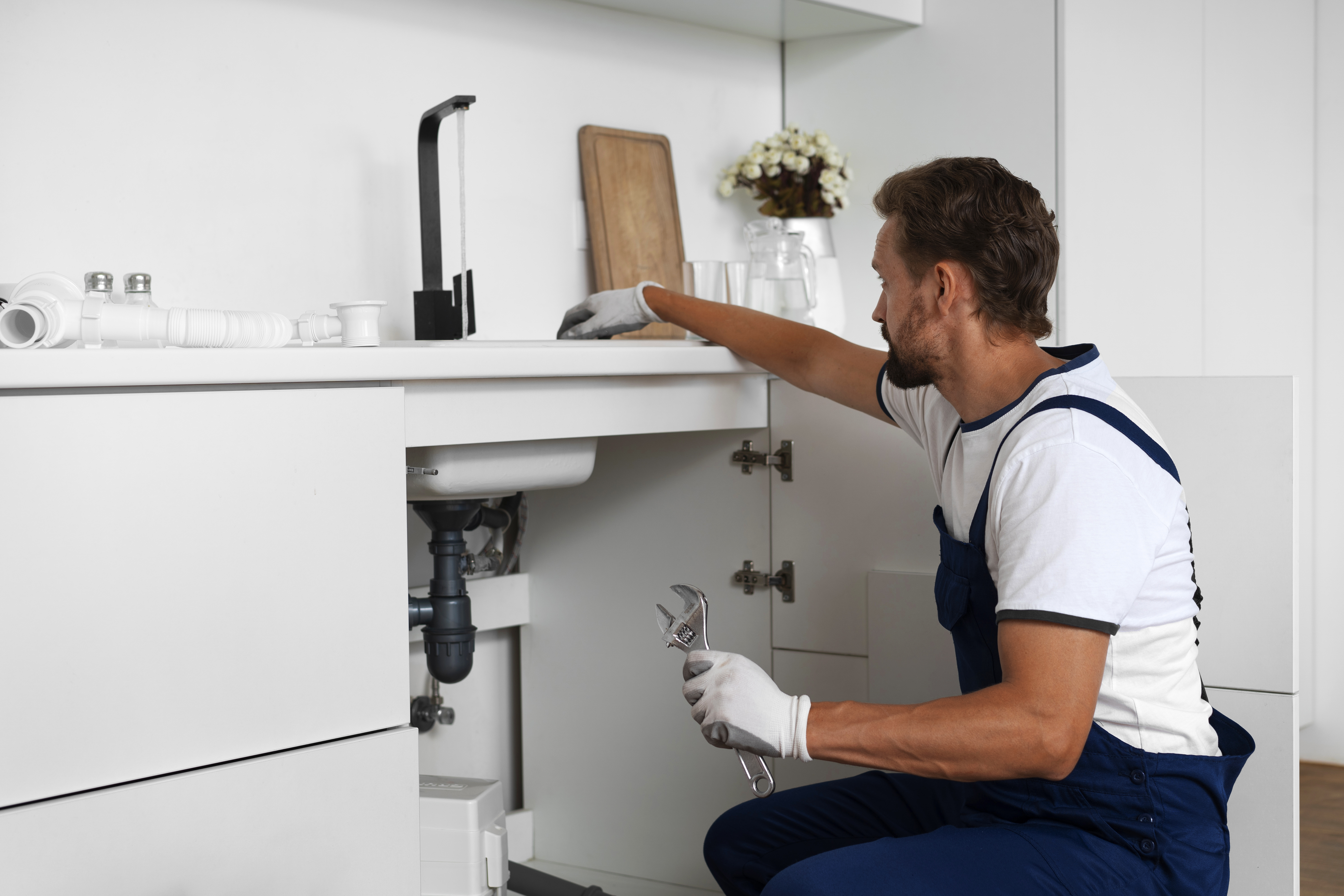 Professional plumber at work